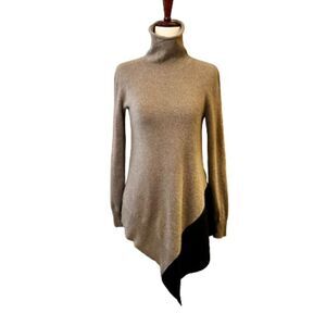 EUC Saks Fifth Avenue 100% Cashmere Funnel Neck Long Sweater Brown Black Size XS